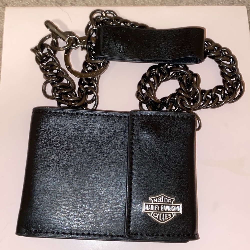 Harley-Davidson Gunmetal Leather Medium Biker Tri-Fold Wallet